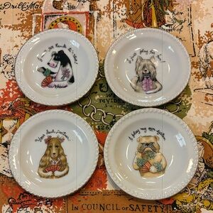 Adorable Vintage Hand Painted Lenwile China Tea Bag Nut Dish Plates By Ardalt
